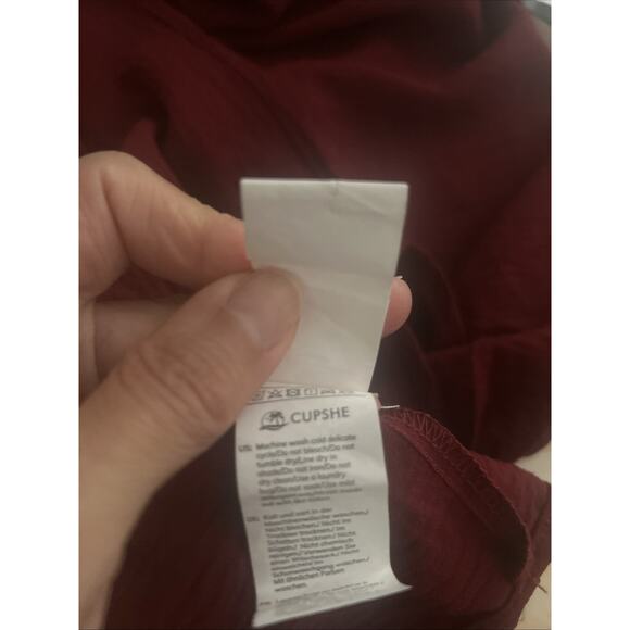 Woman’s Burgundy Smock Bodice MIDI Dress W/Peasant Sleeves Boho Chic Sz M - Picture 6 of 6